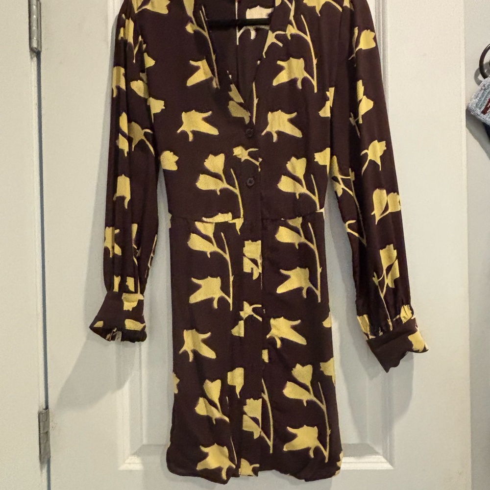 STAUD Brown Dress with Yellow Floral Design